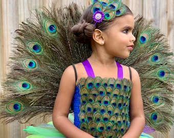 Peacock pageant dress, peacock costume, bird costume, peacock feather dress, peacock flower girl dress, bird dress, Mardi Gras outfit