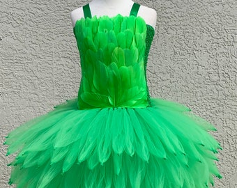 Green parrot costume, rainforest party costume, macaw costume, parakeet costume, green parrot tutu, pageant costume dress,green bird costume