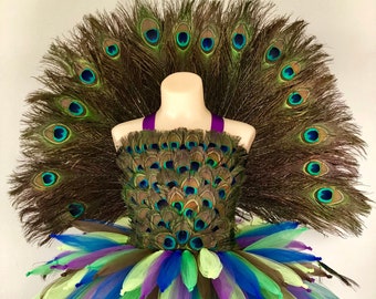 Peacock costume, peacock dress, mardi gras pageant outfit, bird costume, peacock dress, peacock tutu, peacock wedding, peacock flower girl