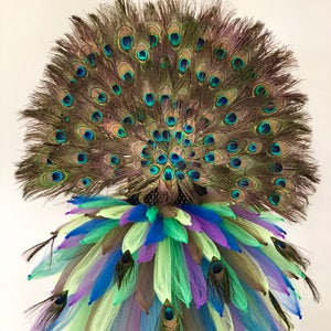 Peacock costume, peacock dress, mardi gras pageant outfit, bird costume, peacock dress, peacock tutu, peacock wedding, peacock flower girl image 2