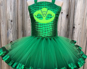Lizard costume, gecko costume for girl, reptile costume, green lizard dress, superhero costume, green tutu dress, gift for girl