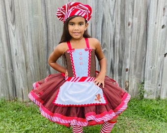 Gingerbread costume, Christmas pageant dress, holiday pageant outfit, Santa picture outfit, girls Christmas dress, gingerbread tutu dress,