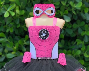 Spiderman costume, Gwen Stacy dress, pink spider girl costume, Gwen Stacy costume, pink spiderman dress, spiderman birthday, Spiderman party