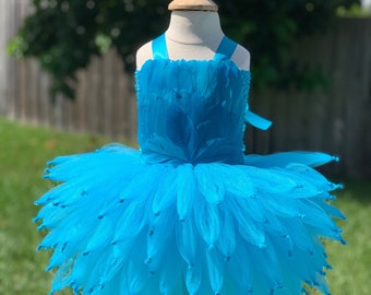 Jewel costume, blue turquoise macaw dress, blue jay costume, parrot costume, blue bird costume, Rio Jewel costume, turquoise feather dress