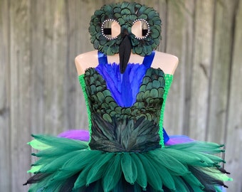 Hummingbird costume, bird costume, feather dress, tropical bird costume, blue throated hummingbird, hummingbird dress, feather tutu dress