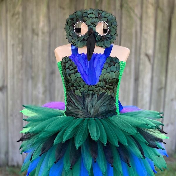 Hummingbird costume, bird costume, feather dress, tropical bird costume, blue throated hummingbird, hummingbird dress, feather tutu dress