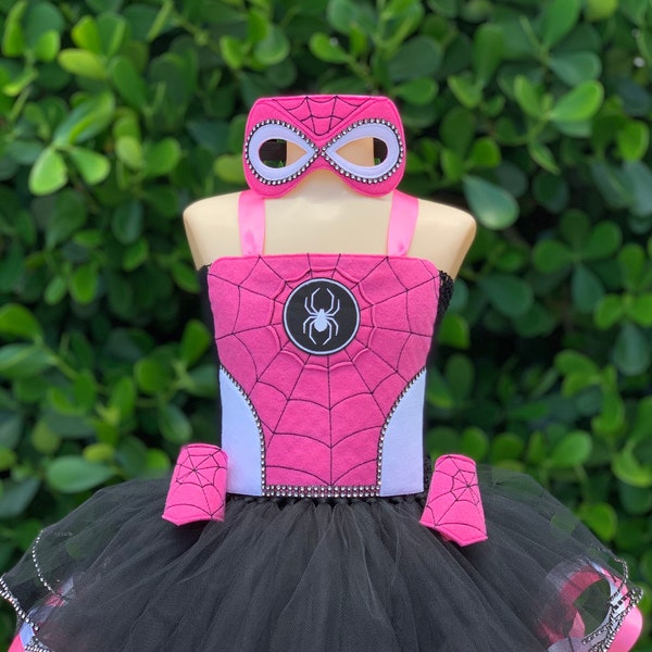 Gwen Stacy dress, pink spider girl costume, Gwen Stacy costume, pink spiderman dress, spiderman birthday outfit, Spiderman party
