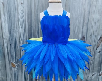 Blue macaw dress, blue jay costume, parrot costume, blue bird costume, Jewel costume, blue feather dress, macaw costume