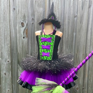 witch costume, witch tutu dress, good witch dress, Halloween witch costume, sparkly witch costume, witch hat, witch broom, Halloween pageant