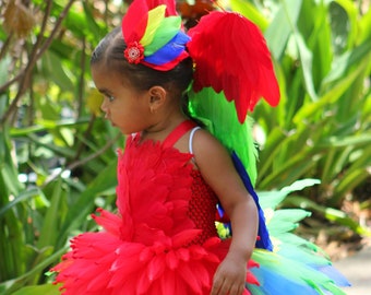 parrot dress, bird costume, parrot costume, macaw dress, rainforest party outfit, iago costume, macaw costume, red feather dress