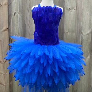 Blue macaw dress, blue jay costume, parrot costume, blue bird costume, rainforest party costume, blue feather dress, macaw costume