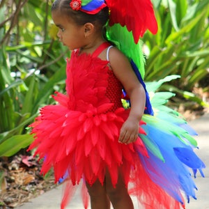 parrot dress, iago costume, Parrot costume, bird costume, parrot tutu, macaw costume, red feather skirt, Mardi Gras pageant dress image 2