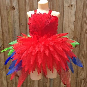 parrot dress, iago costume, Parrot costume, bird costume, parrot tutu, macaw costume, red feather skirt, Mardi Gras pageant dress