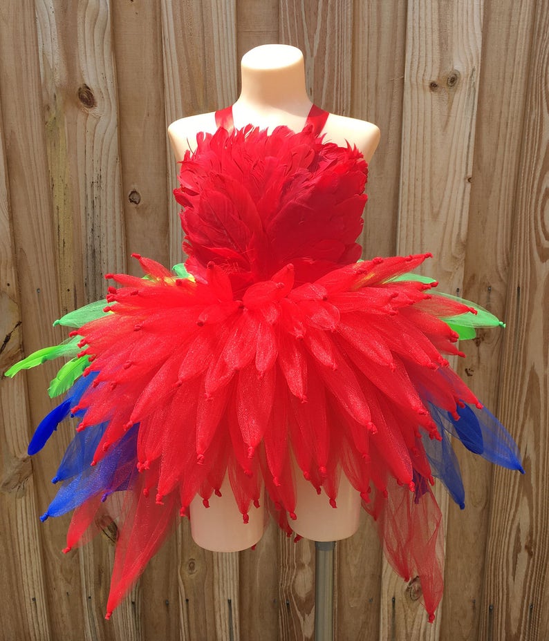 parrot dress, iago costume, Parrot costume, bird costume, parrot tutu, macaw costume, red feather skirt, Mardi Gras pageant dress image 1