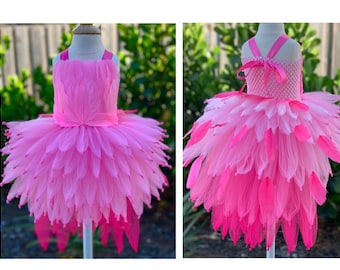 Pink flamingo bird feather tutu dress for girls