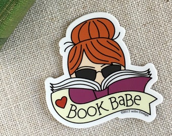 Book Babe Redhead Woman Vinyl Sticker / Reader Gift / Modern Sticker / Laptop Sticker / Girl Sticker / Bookworm Sticker / Waterproof Sticker