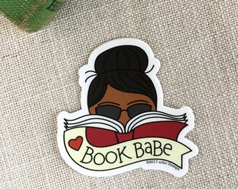 Book Babe Black Woman Vinyl Sticker / Reader Gift / Modern Laptop Sticker / Cute Girl Sticker / Bookworm Sticker / Waterproof Sticker