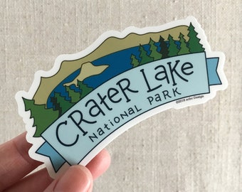 Crater Lake National Park Vinyl Sticker / Illustrated Waterproof Sticker / Crater Lake Oregon / Cool Laptop Sticker / Travel Memento