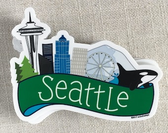 Seattle Skyline Vinyl Sticker / Seattle Washington Sticker / Modern Laptop Sticker / Waterproof Water Bottle Sticker / Cool Bumper Sticker