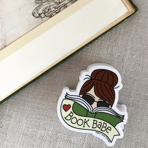 Book Babe Brunette Woman Vinyl Sticker / Gift for Reader / Laptop Sticker / Cute Girl Sticker / Bookworm Sticker / Waterproof Sticker