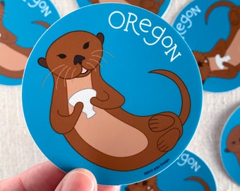 Oregon Otter Vinyl Sticker / Oregon Coast Sticker / Otter Illustration / Laptop Sticker / Cute Animal Sticker / Travel Sticker / Waterproof