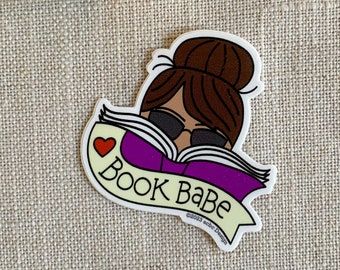 Book Babe Brown Woman Vinyl Sticker / Gift for Reader / Laptop Sticker / Cute Girl Sticker / Bookworm Sticker / Waterproof Sticker