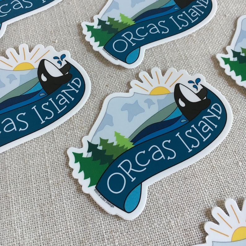 Orcas Island Washington Vinyl Sticker, Water Bottle Sticker, Laptop Sticker, PNW Illustrated Sticker, San Juan Islands, Olympic Mountains image 4