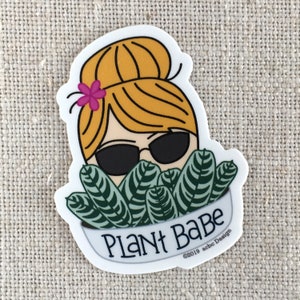 Plant Babe Blonde Woman Vinyl Sticker / Plant Lady Gift / Modern Sticker / Waterbottle Sticker / Cute Gardener Sticker / Waterproof Sticker