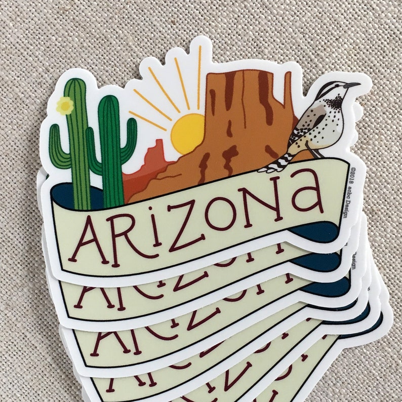 Arizona Vinyl Sticker / Monument Valley / Hand Lettered Waterproof Sticker / Laptop Sticker / Arizona Travel Memento / Saguaro Cactus image 4