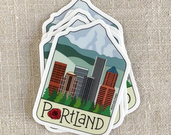 Portland City Vinyl Sticker / Downtown Portland Oregon Sticker / Illustrated Bumper Sticker / Fun Water Bottle Sticker / Cool Laptop Sticker