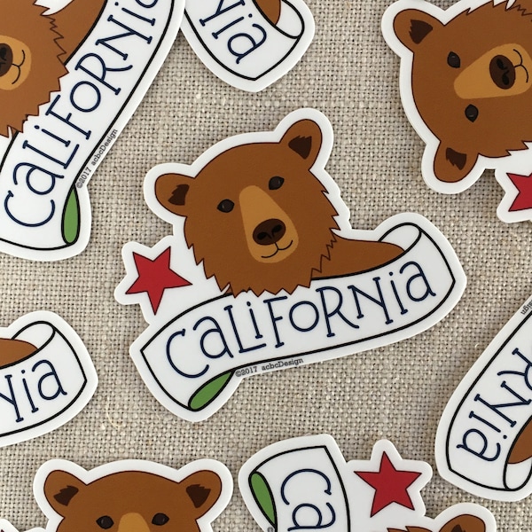 California Bear Vinyl Sticker / California State Bumper Sticker / Illustrated Bear Sticker / Cool Laptop Sticker / Waterproof Sticker