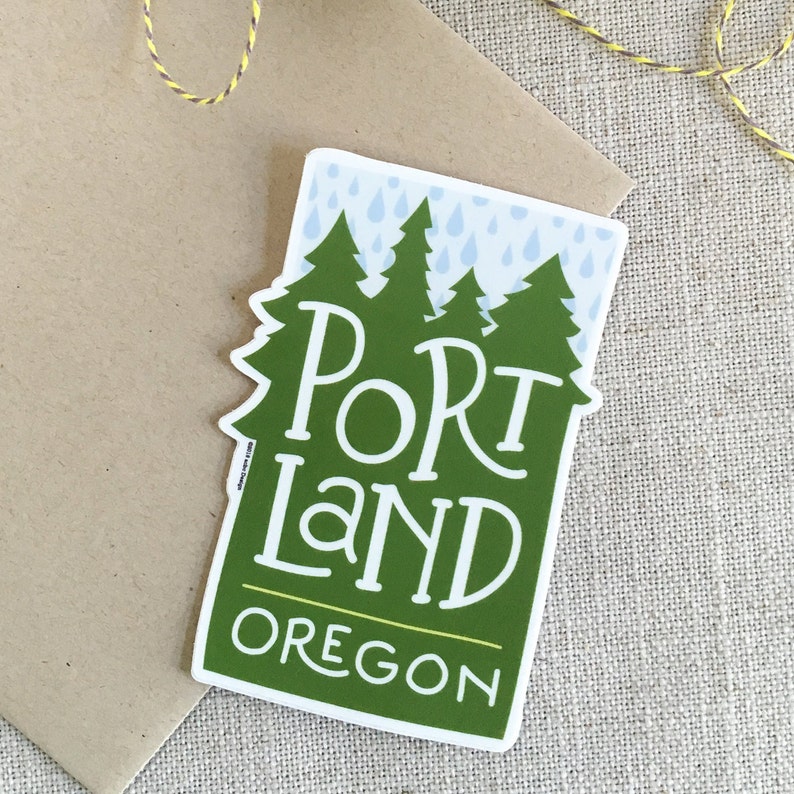 Portland Oregon Rain Vinyl Sticker / Modern Illustrated Portland Sticker / Pacific Northwest Sticker / Hand Lettering / Cool Sticker image 1
