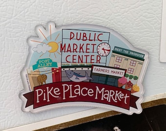 Pike Place Market Acrylic Magnet / Seattle Travel Magnet / Cool Refrigerator Magnet / Cute Kitchen Gift / Seattle Washington Memento