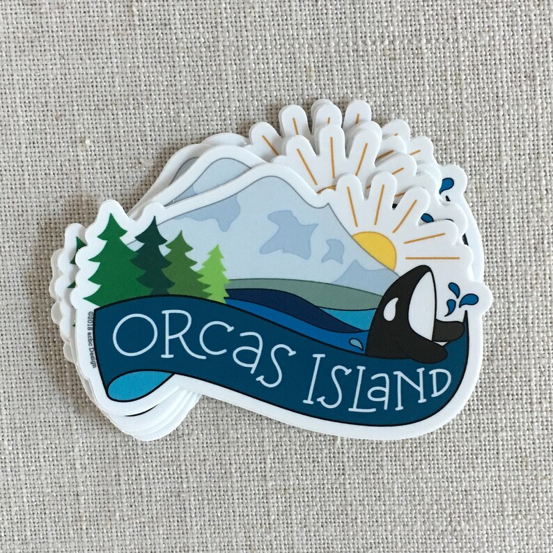 Orcas Island Washington Vinyl Sticker, Water Bottle Sticker, Laptop Sticker, PNW Illustrated Sticker, San Juan Islands, Olympic Mountains image 3
