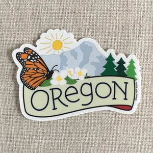 Oregon Butterly Vinyl Sticker / Oregon Travel Sticker / Hand Lettered / Water Bottle Sticker / Cool Laptop Sticker / Monarch Butterfly