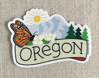 Oregon Butterly Vinyl Sticker / Oregon Travel Sticker / Hand Lettered / Water Bottle Sticker / Cool Laptop Sticker / Monarch Butterfly