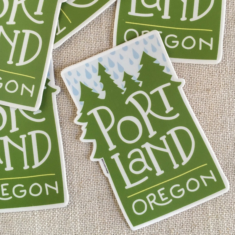 Portland Oregon Rain Vinyl Sticker / Modern Illustrated Portland Sticker / Pacific Northwest Sticker / Hand Lettering / Cool Sticker image 2