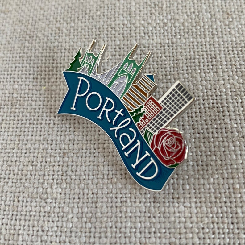 Portland Oregon Skyline Enamel Lapel Pin / Rose City Pin / PDX Etsy