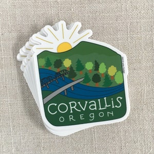 Corvallis Oregon Vinyl Sticker / Marys Peak / Willamette River / Central Oregon Travel Sticker / Water Bottle Sticker / Cool Laptop Sticker
