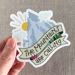 The Mountains Are Calling Vinyl Sticker / Rocky Mountains / Hand Lettered / Water Bottle Sticker / Cool Laptop Sticker / John Muir Quote