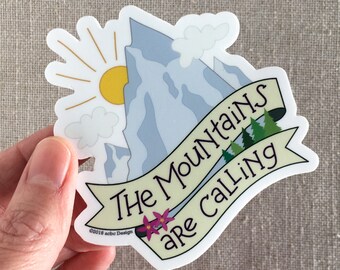 Mountains Are Calling Vinyl Sticker: Rocky Mountains, John Muir Quote