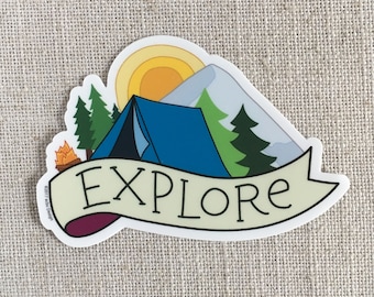 Explore Vinyl Sticker / Camping Sticker / Illustrated Bumper Sticker / Water Bottle Sticker / Fun Laptop Sticker / Cute Waterproof Sticker