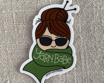 Yarn Babe Brunette Woman Vinyl Sticker / Gift for Knitter or Crocheter / Modern Sticker / Laptop Sticker / Cute Sticker / Waterproof Sticker
