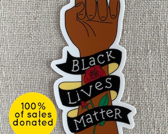 Black Lives Matter Rose Vinyl Sticker / Sticker for Charity / Racial Equality / Laptop Sticker / Waterproof Sticker / Dishwasher Safe