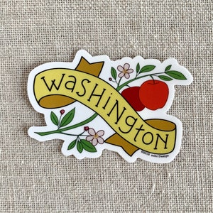 Washington Apples Vinyl Sticker / Washington State Illustrated Sticker / Cool Laptop Sticker / Whimsical Sticker / Waterproof Car Sticker