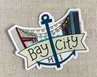 Bay City Michigan Anchor Sticker - Waterproof Vinyl Laptop Decal
