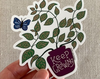 Keep Growing Vinyl Sticker: Illustrated Nerve Plant, Inspirational Quote