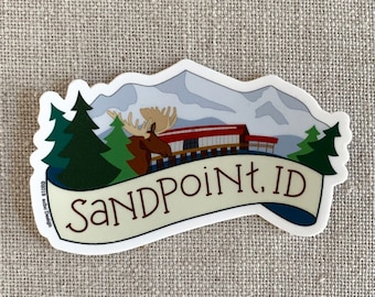Sandpoint Idaho Vinyl Sticker, Schweitzer Mountain, Water Bottle Sticker, Laptop Sticker, Cool Illustrated Sticker, Idaho Sticker, PNW