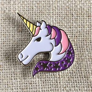 Unicorn Enamel Lapel Pin / Cute Purple + Pink Unicorn Pin / Flair / Unicorn Stars / Soft Enamel Pin / Illustrated Unicorn Pin / Gift for Her
