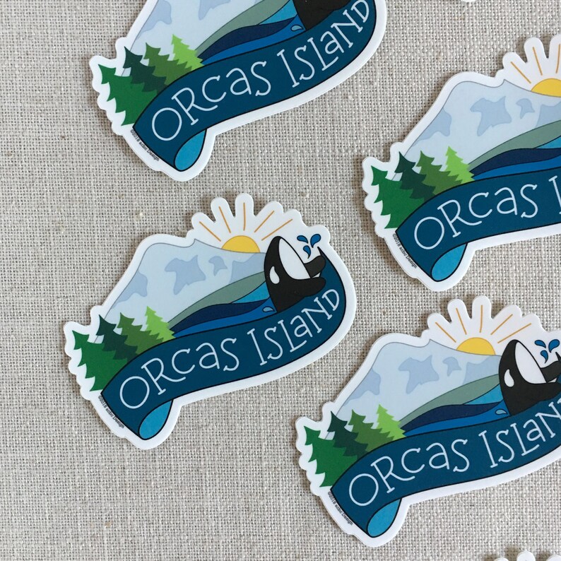 Orcas Island Washington Vinyl Sticker, Water Bottle Sticker, Laptop Sticker, PNW Illustrated Sticker, San Juan Islands, Olympic Mountains image 2